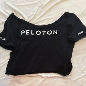 Peloton Off-Shoulder Black Crop Century Top